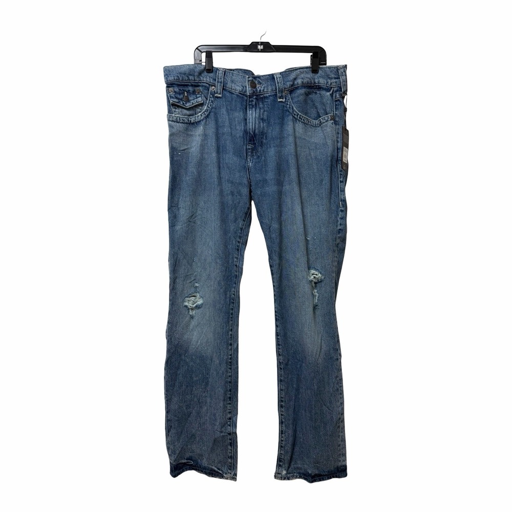 True Religion Mens Ricky Rigid SN Flap Distressed Jeans Size 38 Medium Wash NEW